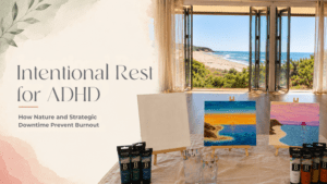 Empty canvas with paint supplies positioned in front of open doors overlooking the Kimberley coastline, symbolizing creativity and new beginnings.